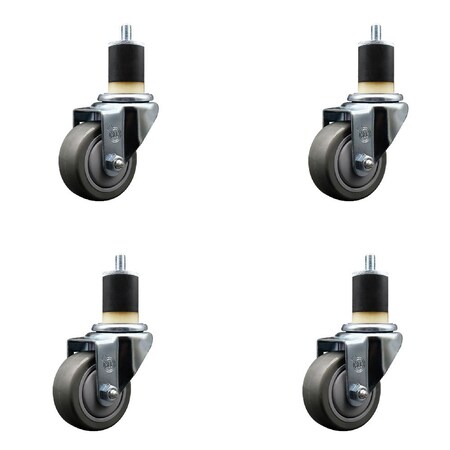 Service Caster 3'' Gray Poly Wheel Swivel 1-7/8'' Expanding Stem Caster Set, 4PK SCC-EX20S314-PPUB-178-4